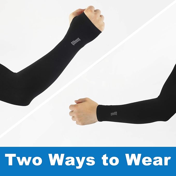 6 Pairs Arm Compression Sleeves for Women Men Outdoor UPF50 UV Protection Sun Sleeves Cooling Tattoo Black Sleeve with Thumb Hole