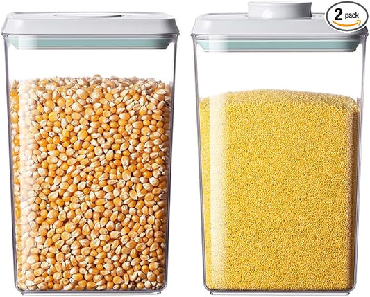 Food Storage Containers with Lids,2.9Qt 2Pcs Airtight Pop Food Storage Containers, BPA-Free Stackable Kitchen Pantry Organizers and Storage, One Button Opening Flour and Sugar Container Sets