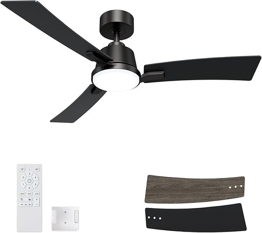 52 Inch Ceiling Fans with Lights,Low Profile Ceiling Fan,Modern Flush Mount,Reversible 6 Speeds,3CCT Dimmable Noiseless Black Ceiling Fans for Living Room,Bedroom and Patio,ETL Listed