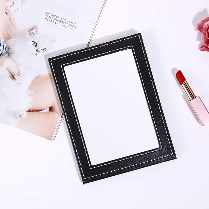 DUcare Folding Mirror Portable Travel PU Portable Adjustable Rectangular Ultrathin Vanity Mirror with Stand, for Travel, Camping,Home