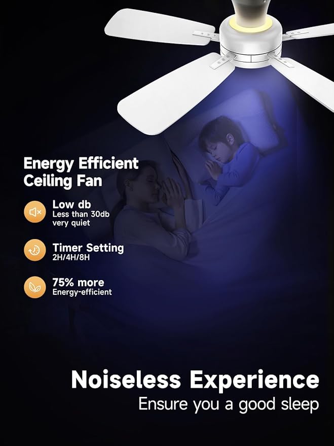 TALOYA Ceiling Fans with Lights and Remote, 46 Inch Low Profile Ceiling Fan with Light, Flush Mount, Reversible, 3CCT, Dimmable White Modern Ceiling Fan for Bedroom, Living Room, Outdoor Patio