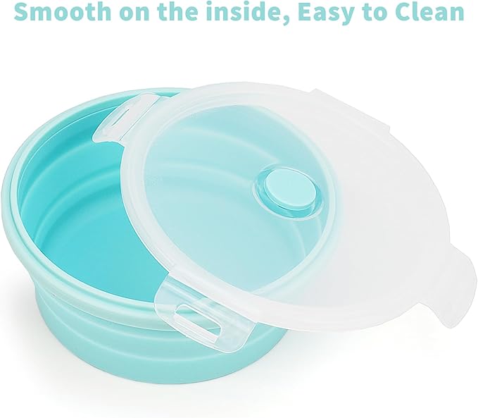 CARTINTS Silicone Collapsible Food Storage Containers-Prep/Storage Bowls with Lids – Set of 4 Round Silicone Lunch Containers – Microwave and Freezer Food Containers (Blue)