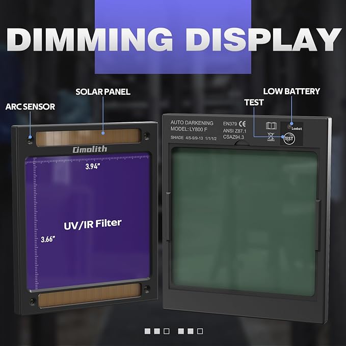 3.93"X3.66" Large Viewing 1/1/1/1 True Color Welding Helmet with Light, 4 Arc Sensor Auto Darkening Welding Hood, Wide Shade 4/5-9/9-13 for TIG MIG Arc Weld Grinding Welder Mask Flame Skeleton