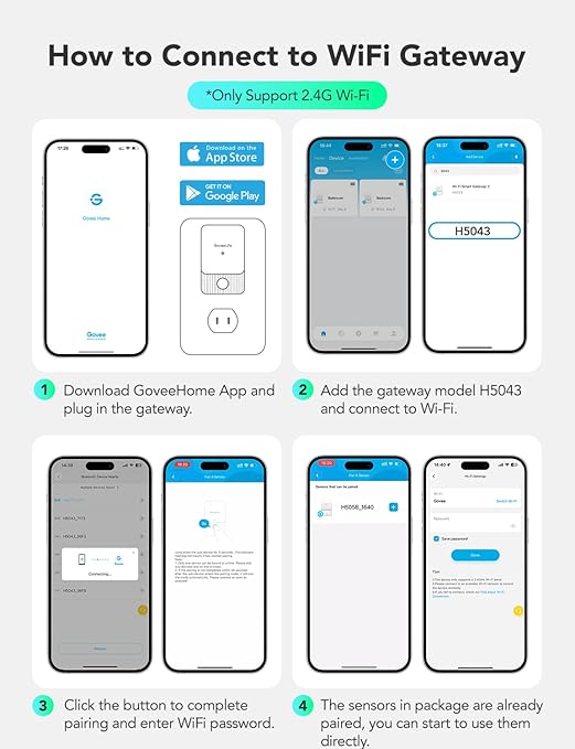 GoveeLife Indoor WiFi Thermometer Hygrometer 3Pack, Smart Humidity Temperature Sensor with IP 65 Waterproof, App Notifications, 2-Year Free Data Storage Export, Temperature Humidity for Home Patio