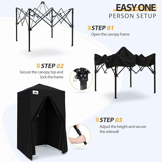 EAGLE PEAK Flex Ultra Compact 4x4 Pop-up Canopy, Sun Shelter, Changing Room, Portable Privacy Canopy Cabana for Pool, Fashion Photoshoots, or Camping, Black