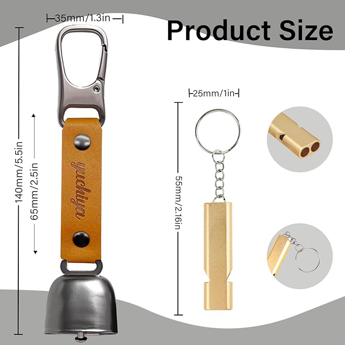Bear Bell with Magnetic Silencer|Bear Bells for Hiking & Camping|Bear Deterrent Device with Emergency Whistle & Carabiner to Scare Animals|Bear Alarm for Outdoor Biking Fishing Climbing