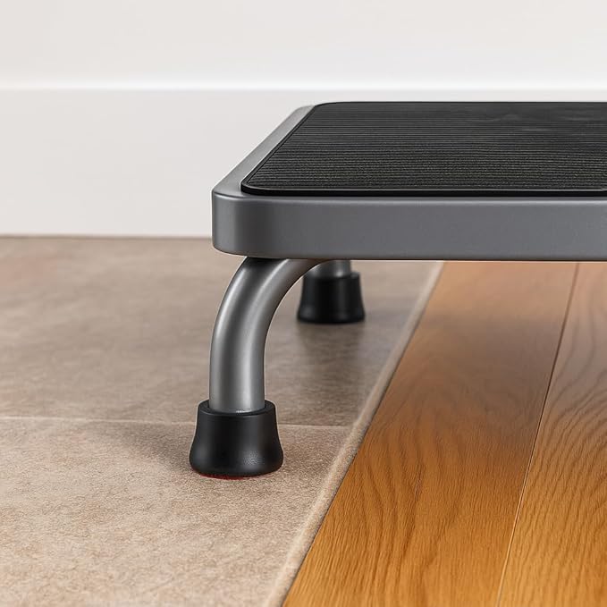 Heavy-Duty Step Stool with Carry Handle – 4.1" Low Foot Stool, Non-Slip Rubber Platform, 500lb Capacity – Portable Safety Step for Seniors, Adults, Bathroom, Bed, SUV – Gray, 17"x13"