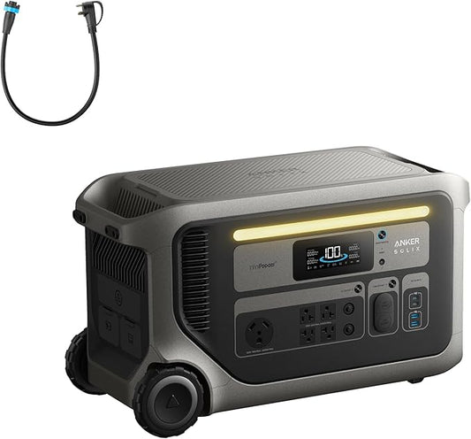 Anker SOLIX F3000 Portable Power Station with TT-30 Charging Cable, 3,072Wh, 6,000W Recharging, Generators for Home Use, Expandable to 24kWh, Works with Generator, for Power Outages, RVs, Emergencies