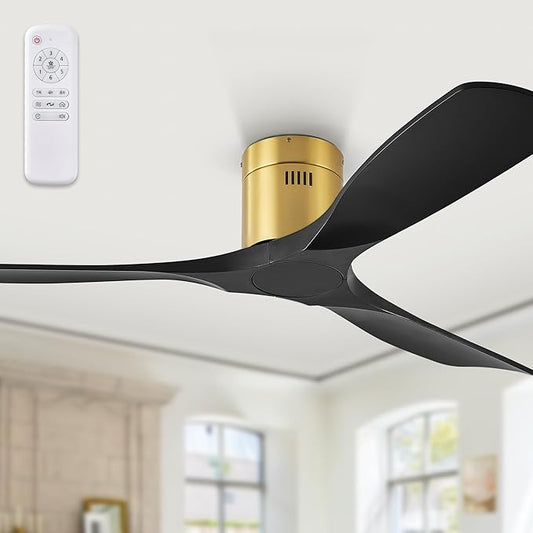 52" Ceiling Fans without Lights, Flush Mount Ceiling Fan with Remote Control Modern,Low Profile Ceiling Fans with 6-Speeds Reversible DC Motor for Patio Living Room Bedroom(Black)