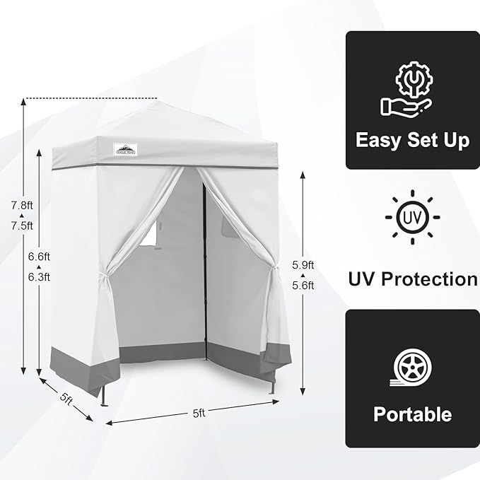 EAGLE PEAK EAGLE PEAK Flex Ultra Compact Pop-up Canopy, Sun Shelter, Changing Room, Portable Privacy Canopy Cabana, 5x5 Canopy Tent, for Pool, Fashion Photoshoots, or Camping White