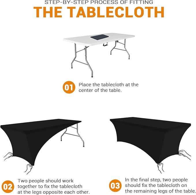 Eurmax USA Rectangular Fitted Spandex Table Covers 4ft Tablecloth Wedding Event Patio Table Decorations Stretch Table Cover for 4ft Folding Table (Black,2 Pack)