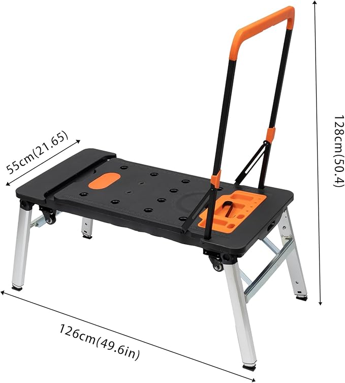 7 in 1 Foldable Multifunctional Workbench 330lbs/551lbs Capacity Height Adjustable Work Table with 4 Wheels Portable Transport Cart, Handcart for Warehouse Garage