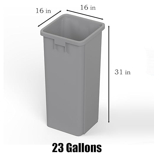 23 Gallon Gray Square Commercial Trash Garbage Can | Outdoor Office Restaurant School Kitchen