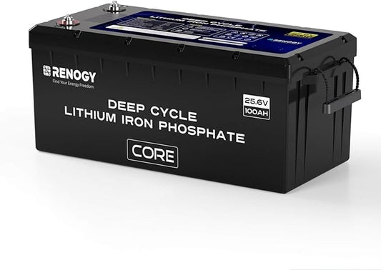 Renogy 24V 100Ah BMS LiFePO4 Self-Heating Deep Cycle Lithium Battery, Over 5000 Cycles, Backup Power Perfect for Trolling Motors, RV, Marine and Other Off-Grid System