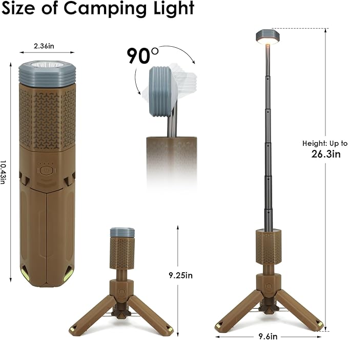 Telescopic Camping Lights,Portable Camping Lantern with Storage Bag,10500mAh Rechargeable Outdoor Adventure Emergency Light,Waterproof LED Work Lights with Magnetic (Khaki)