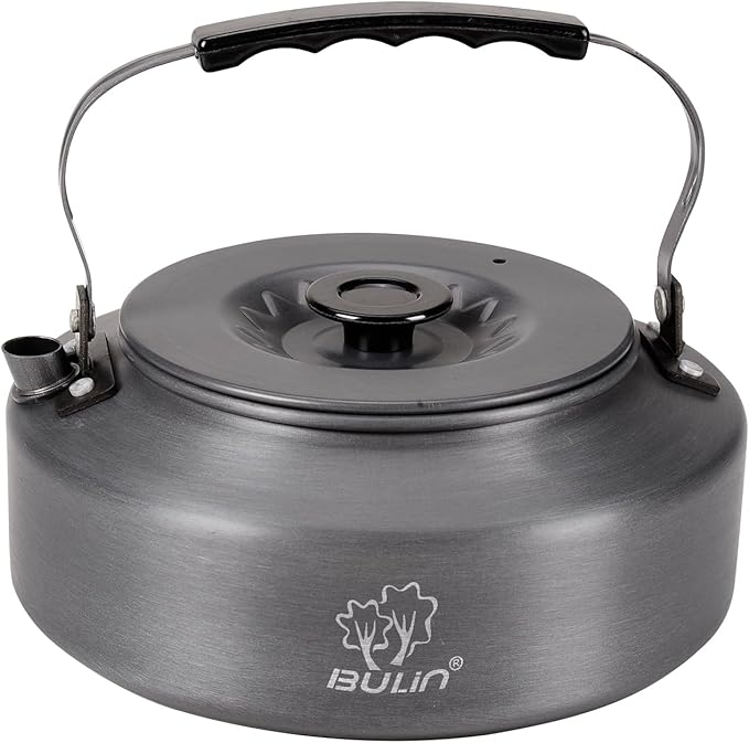 Bulin Camping Kettle, 1.6L Large Portable Stovetop Tea Kettle Fast Heating Boiling Hot Water for Open Fire Lightweight Coffee Pot with Anti-Scald Handle & Carry Bag for Outdoor Hiking Picnic Travel