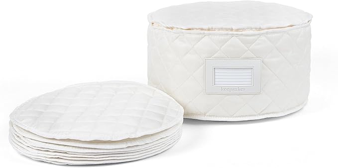 Covermates Keepsakes - Dish Storage - Padded Protection - ID Window - Stain Resistant - Machine Washable - China Storage, Cream