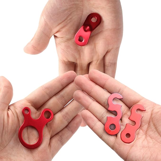 Guyline Tensioner Tent Rope Tensioner - 24Pcs - Alloy Camping Tent Guyline Cord Adjuster Combination Camping Gear (Red, TriHoles)