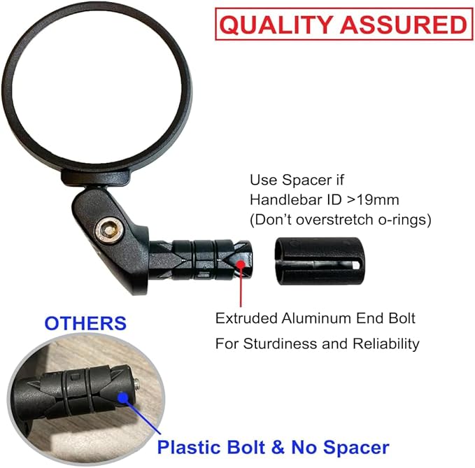 Hafny Bar End Bike Mirror, Stainless Steel Lens, Safe Rearview Mirror (Black 62 Diameter * 2PCS)