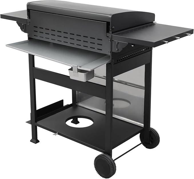 4-Burner Portable Propane Gas Grill with Stainless Steel Plancha Griddle - 49200 BTU Outdoor BBQ Grill with Foldable Side Shelves, Enamel Cooking Grids & Tool Hanging Basket