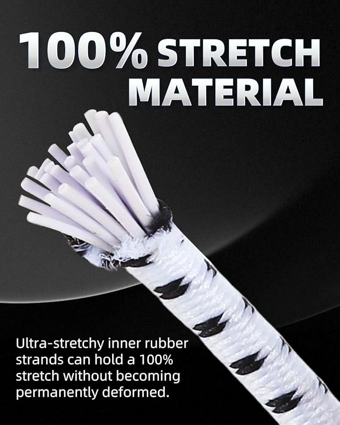 Bungee Cord 1/8 Inch x 200 Feet - White with Black Trace - Elastic Shock Cord, Stretch Rope for Kayak, Crafts, Tie-Downs, DIY Projects - Flexible, High-Strength Bungee Rope