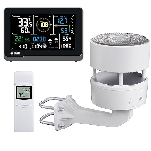 ECOWITT Weather Station WS3912, Includes WS3910 Indoor 7.5'' LCD Display with CO₂ Detector Sensor, and WS85 Outdoor Sensor Array, and WN32 Outdoor Single-Channel Thermometer&Hygrometer Sensor, 915 MHz