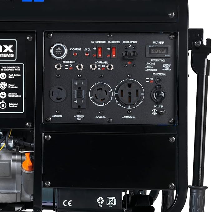 DuroMax XP13000E 13,000-Watt Gas Powered Portable Generator - Electric Start, Whole Home Backup Power, Transfer Switch Ready, RV & Emergency Ready