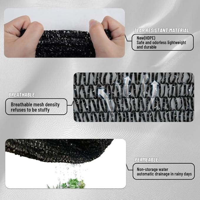 Cool Area 40% Sun Shade Cloth Mesh Tarp with Grommets for Plant Cover 6x8ft Patio Canopy Garden Pergola Blackhouse Car Barn Kennel Black