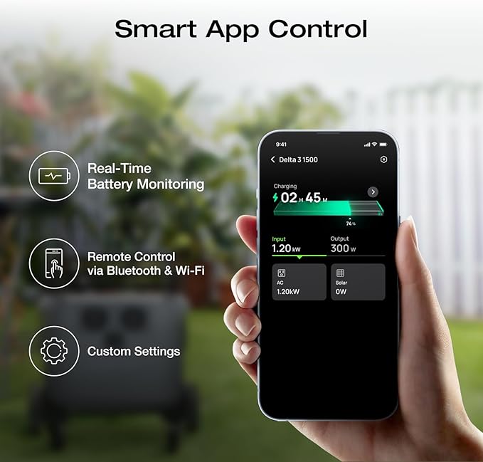 EF ECOFLOW Portable Power Station DELTA 3 1500, 1536Wh LiFePO4 Battery Power Station, 6X1800W (X-Boost 2200W) AC Outputs, Ultra-Quiet Solar Generator, Fast Charging for Home Backup Use, Camping & RVs