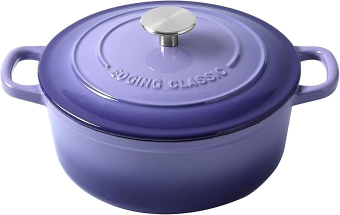 Enameled Cast Iron Duch Oven, 5.5 Quart Round Dutch Ovens Pot with Lid, Dual Handle for Bread Baking, Purple