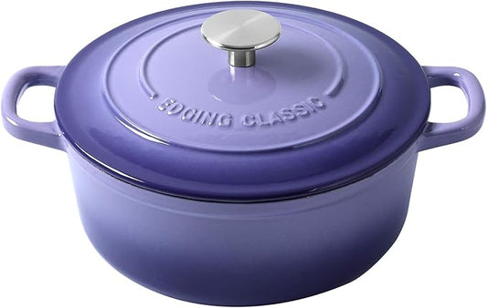 Enameled Cast Iron Duch Oven, 5.5 Quart Round Dutch Ovens Pot with Lid, Dual Handle for Bread Baking, Purple