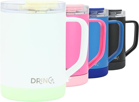 Drinco 16 oz Coffee Mug, Vacuum Insulated Camping Mug with Lid, Double Wall Stainless Steel Travel Mug Insulated Tumblers Coffee Mugs Coffee Cups Tea Cup (16oz Artic White)