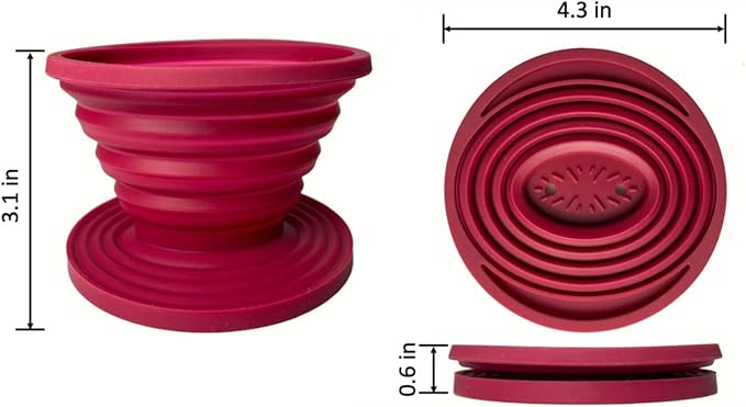 2 Pieces Attsky Collapsible Pour Over Coffee Dripper for Camp Coffee, Reusable Silicone Coffee Filter Holder for Camping Red