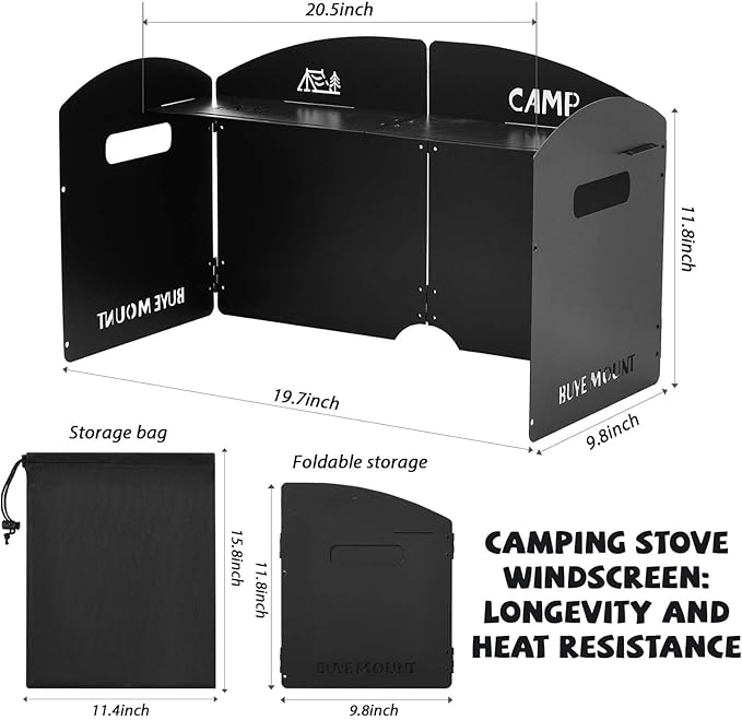 Steel Camp Stove Windscreen, Outdoor Folding Gas Stove Windshield Portable 4 Plates Wind Blocker with a Storage Bag for Camping, Hiking, Picnic, Backpacking, Cooking