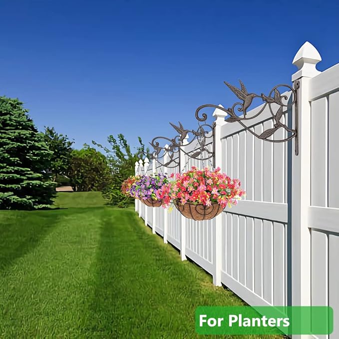 Hanging Plant Hook Bracket - Wrought Iron Metal Hummingbird Hanger Holder for Flower Basket Planter Bird Feeder, Windchimes, Wood Fence Posts Black 2packs