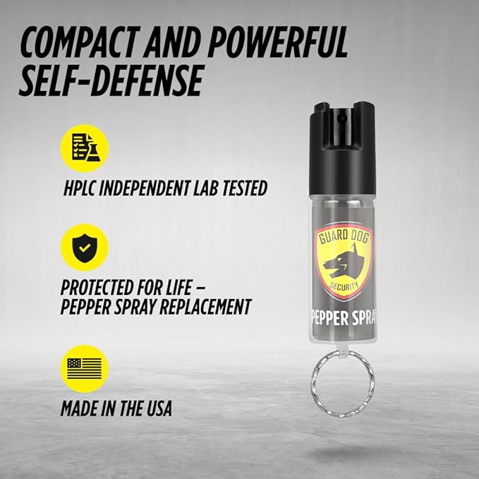 Guard Dog Security Pepper Spray Keychain Self Defense for Women and Men, Safety Twist Top to Prevent Accident,16 feet Range, Small, Mini Pepper Spray, Made in USA