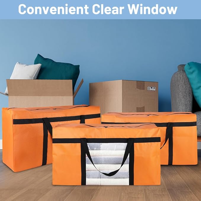 6 Pack Moving Bags Heavy Duty Extra Large, Moving Supplies&Boxes with Reinforced Zippers and Handles, College Clear Packing Bags for Moving Clothes, Storage Bags Moving Totes Camping Essentials