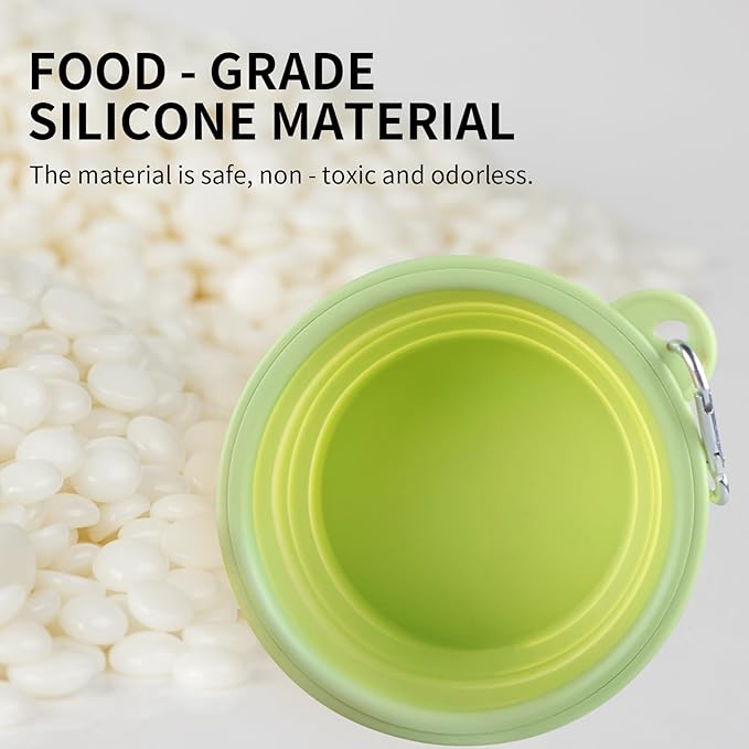 Collapsible Dog Bowls 2-Pack, Portable Travel Dog Bowl with Carabiner, Food-Grade Silicone Pet Bowl for Hiking, Walking(Macaron Yellow and Green)