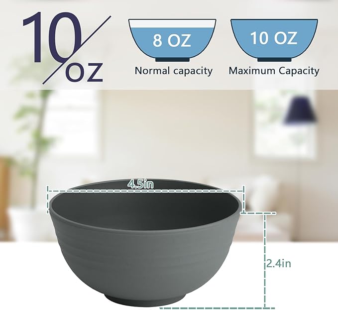 Homienly Wheat Straw Small Bowls, Dessert Bowls for Kitchen, Camping, Party, Unbreakable Mini Bowl Set of 8, 10 OZ Microwave and Dishwasher Safe Appetizer Bowl,Yogurt Bowls Set (Dark Grey)