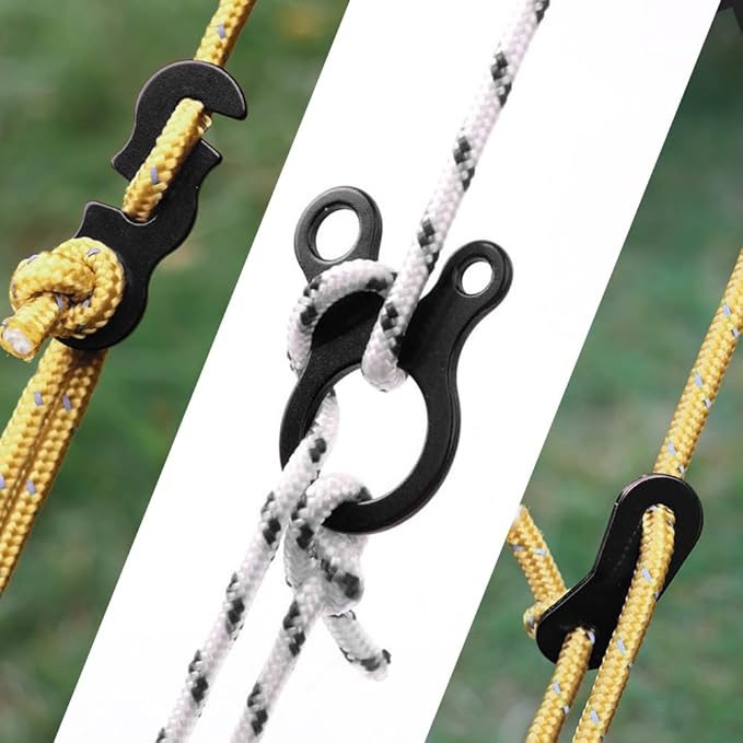Guyline Tensioner Tent Rope Tensioner - 24Pcs - Alloy Camping Tent Guyline Cord Adjuster Combination Camping Gear (Black, Snails)