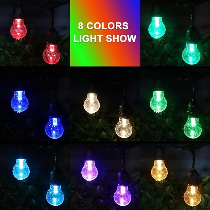 Auroraworld Outdoor Patio Lights Color Changing, 96FT RGB LED String Lights with E26 Shatterproof Edison Bulbs, Dimmable Patio String Lights for Bistro Backyard Garden, 1 Remote Controllers