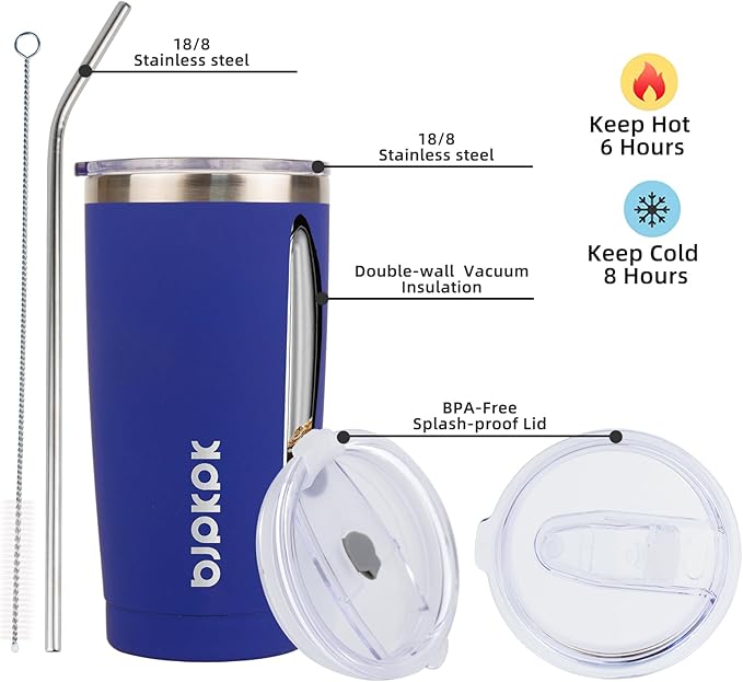BJPKPK 20 oz Stainless Steel Insulated Tumbler Cups With Lid And Straw Coffee Tumblers,Blue