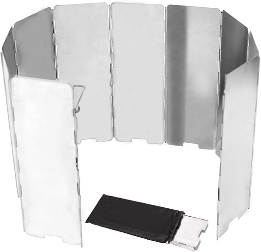 REDCAMP Folding Outdoor Stove Windscreen, Lightweight Butane Burner Windshield,10 Plates Aluminum Camping Stove Windshield with Carrying bag