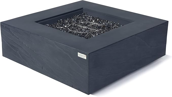 Elementi+ | Roraima Gas Fire Pit Cast Concrete 40" Square Fire Table, Outdoor Fire Pit Electronic Ignition | Canvas Cover, Fire Glass and Burner Lid Included | Dark Gray | Propane Gas