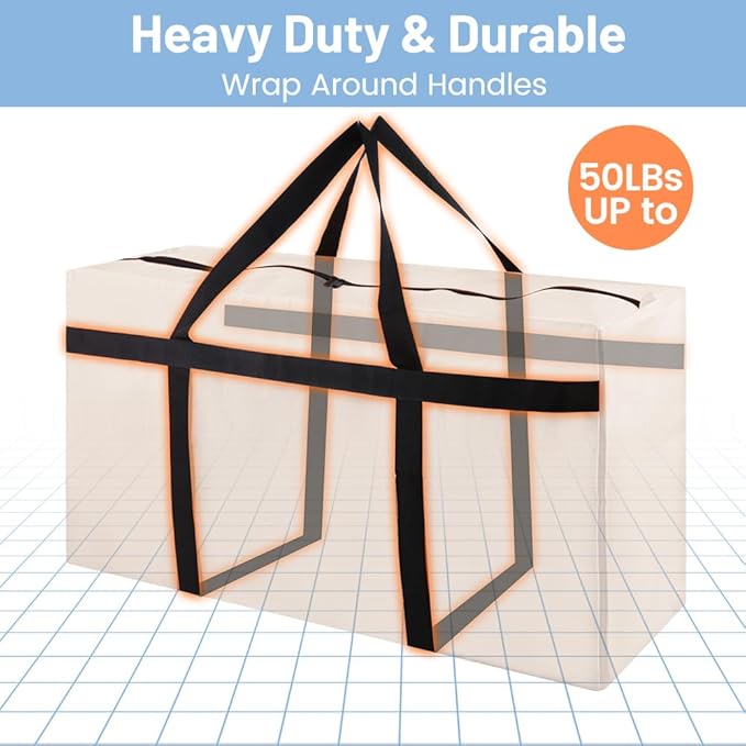 6 Pack Moving Bags Heavy Duty Extra Large, Moving Supplies&Boxes with Reinforced Zippers and Handles, College Clear Packing Bags for Moving Clothes, Storage Bags Moving Totes Camping Essentials