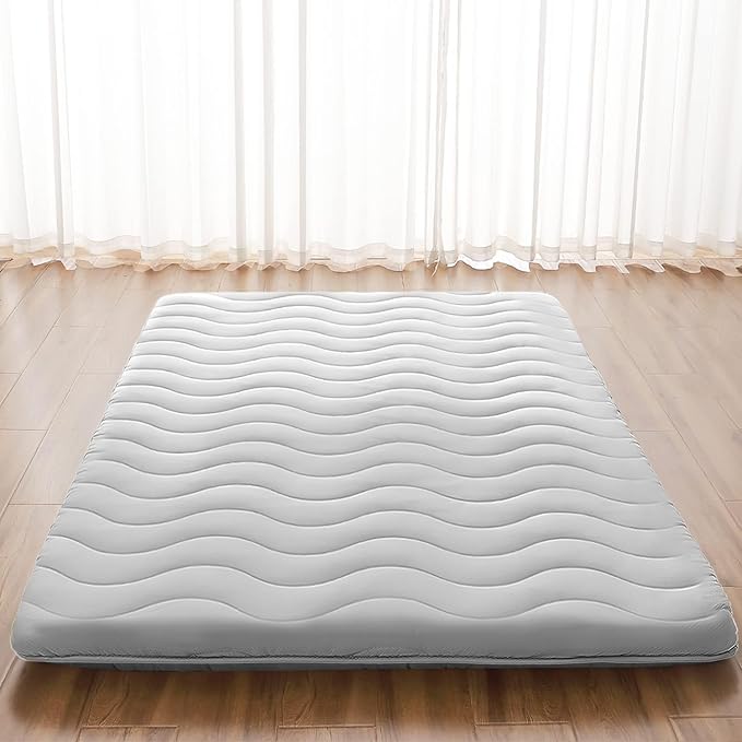 Japanese Floor Mattress, 100% High Density Comfortable Foam, 4" Thicken Grey Foldable Mattress Tatami Mat Sleeping Pad, Ideal for Comfort and Support, Kids Floor Lounger Pillow Bed Sofa (Queen）