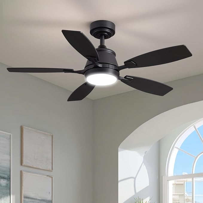 42" Ceiling Fan with Light, Modern Low Profile Ceiling Fan with Light, DC Reversible Motor, Smart APP & Remote Control, Whisper Quiet, Dimmable LED for Bedroom/Living Room