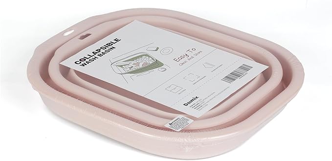 Collapsible Wash Basin Set of 2, Foldable Small Medium Size Wash Basin, Portable Plastic Basins for Laundry, Bottles, Travel, Camping (Pink)