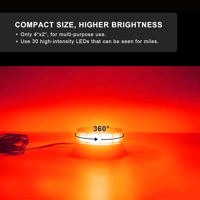 Agrieyes Red Beacon Light 4.2Inch, 7 Flashing Modes Safety Warning Lights Magnetic, LED Emergency Strobe Lights for Vehicles, Caution Hazard Lights for Truck Tractor Golf Carts Snow Plow Postal Cars
