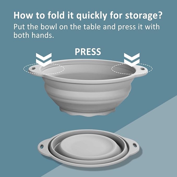 Collapsible Camping Bowl 88oz Collapsible Silicone Salad Bowl Large Silicone Bowl for Outdoor Hiking Travel Storage and Mixing(Light Blue)